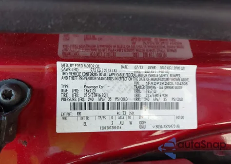 2013 Ford Focus Se z USA, uszkodzony, nr VIN 1FADP3K24DL104305